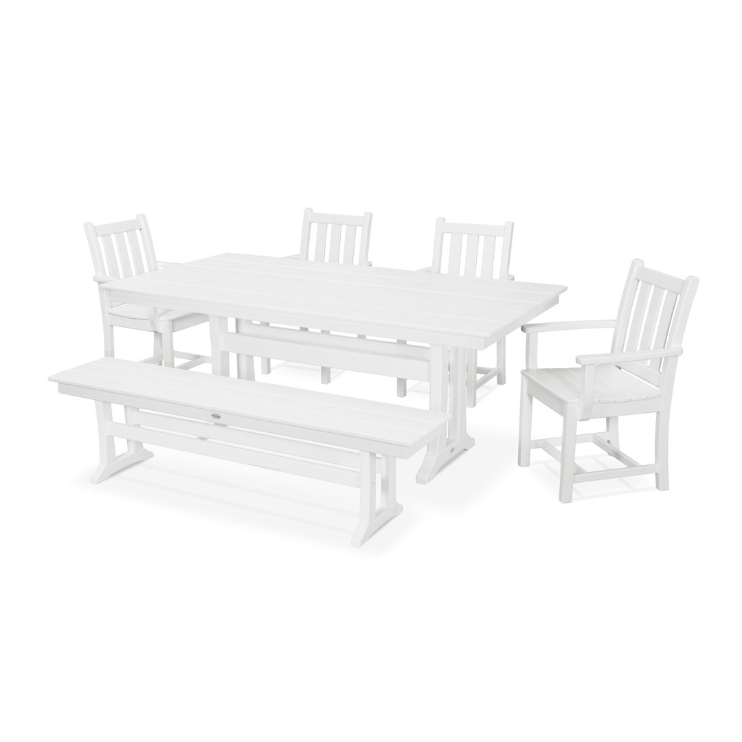 Traditional Garden Arm Chair 6-Piece Farmhouse Dining Set with Trestle Legs and Bench POLYWOOD® 