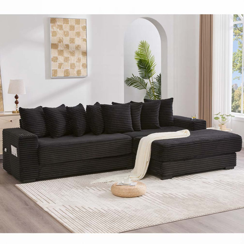 Canapé modulaire en velours côtelé, Noir