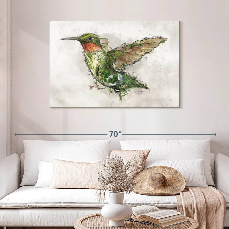 Surreal Ruby Throated Hummingbird, 30" H x 45" W