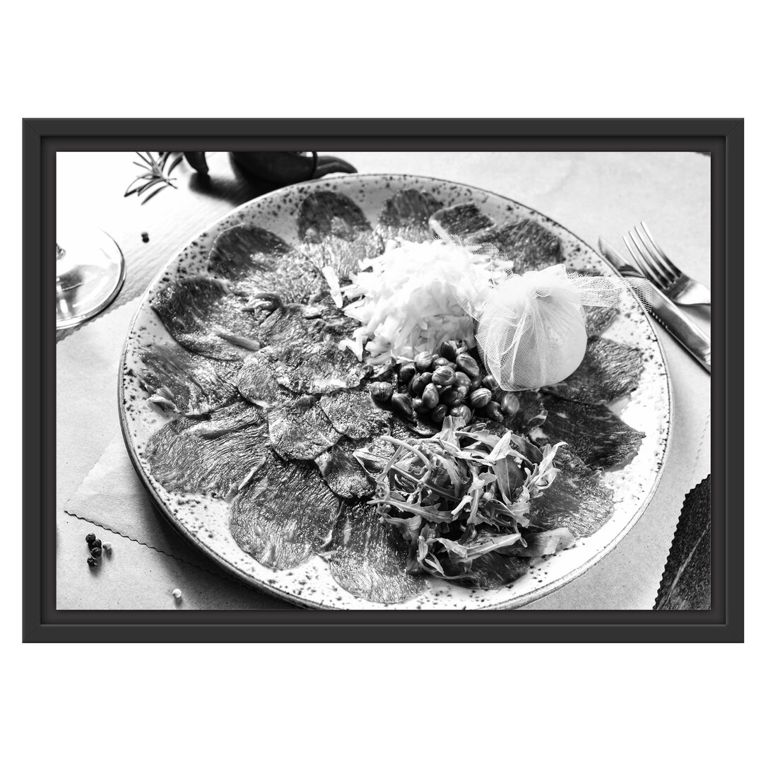 Gerahmtes Wandbild appetitliches Carpaccio Kunst B&W