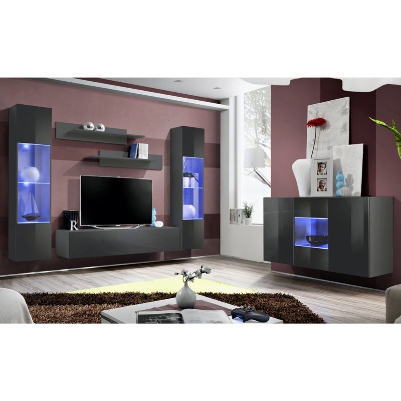 Meuble audio-vidéo mural flottant moderne pour téléviseur de 70 po ou moins Achouhada, Gris