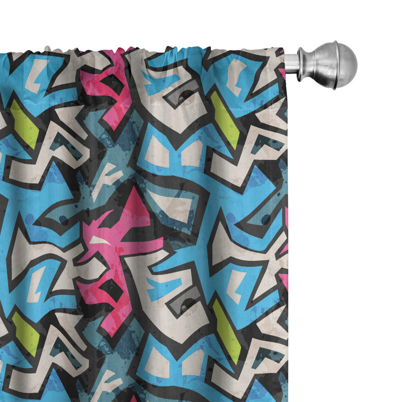 Grunge Panel Curtain, Street Art Theme with Colorful Graffiti Funky Display Underground Urban Culture, Lightweight Window Treatment Living Room Bedroom Decor, Multicolor Semi-Sheer Rod Pocket Sliding Panel