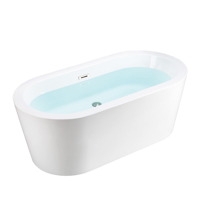 59" x 30" Freestanding Soaking Acrylic Bathtub & Faucet Combo,Installation Required, Brushed Nickel