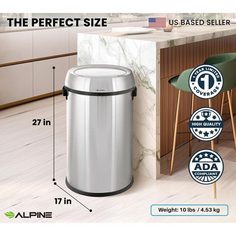 Station de compostage intérieure 17 gallons en acier inoxydable avec couvercle pivotant