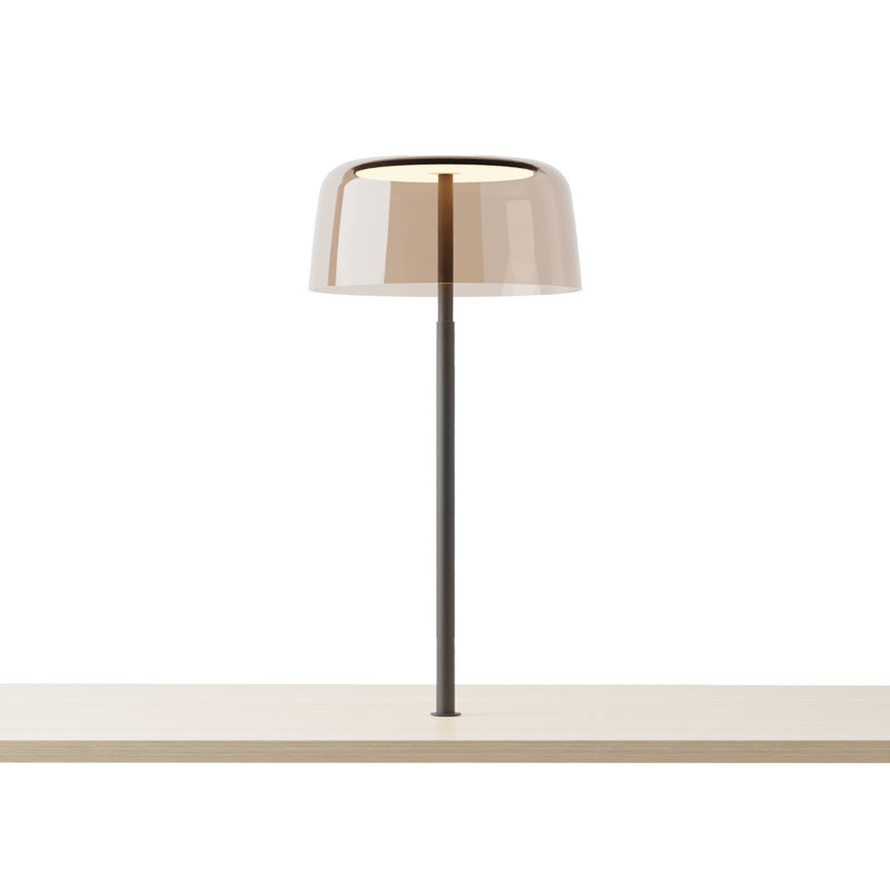 Yurei Co-Working Lamp (Matte Black)  with 14" Transparent Polymer Shade, Tea, Tan, Black