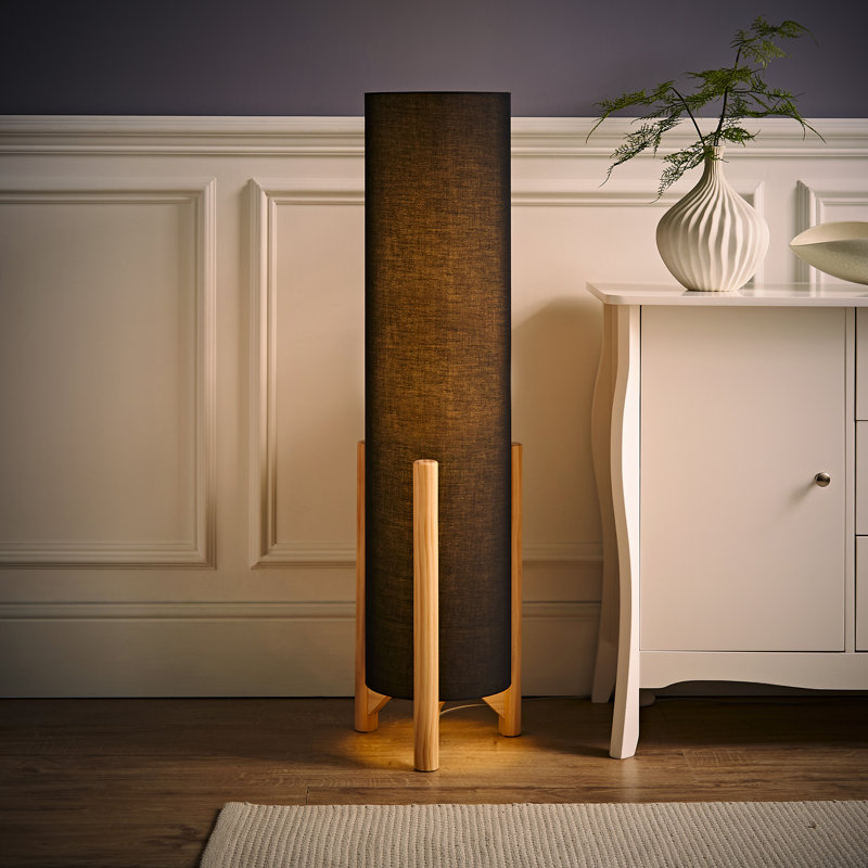 Richela 110cm Wood Traditional Floor Lamp, Yes, Charcoal