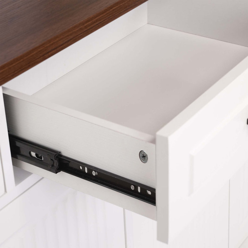 63" Fluted Sideboard Buffet Cabinet With Storage, White