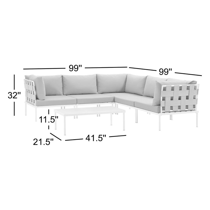 Ensemble de canapé modulaire d'extérieur en aluminium 6 pièces Harmony, Blanc