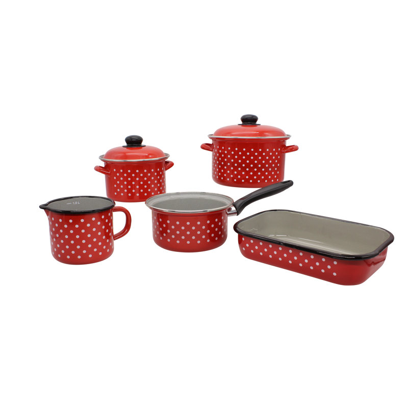 5 - Piece Enamelware Cookware Set, Red
