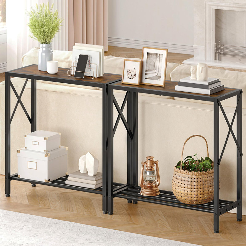Console étroite, table d'entrée à 2 niveaux avec tablettes de rangement