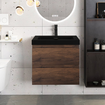 Meuble-lavabo mural simple avec plateau en marbre de culture 24 po Larrauri