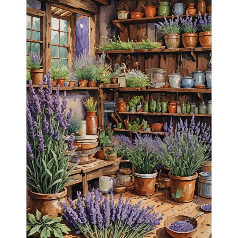 «Rustic Lavender Herb Garden in Potting Shed», art mural sur toile tendue, H 16 po x l 12 po x P 1 po