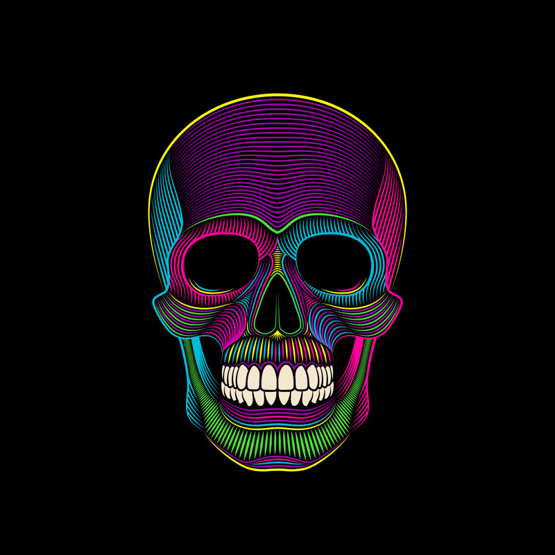 Psychedelic Skull Engraved by Aleksei Elkin - Wrapped Canvas Print, 51cm H x 51cm W x 3.8cm D