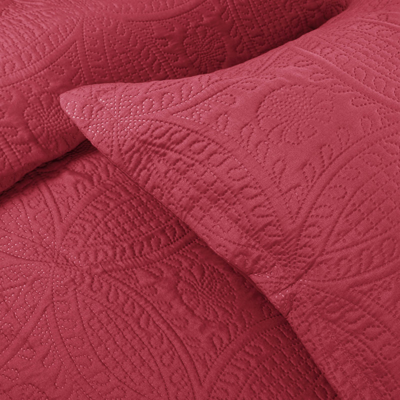 3 Piece Bedspread Set - Reversible Quilt Set - Lightweight Microfiber Coverlet for Queen King Twin, Crimson Red