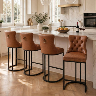  Aldana Modern Counter Height Barstools With Tufted And Nailhead Trim
