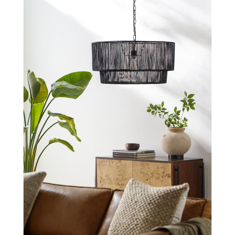 Devonya 1 - Light Drum Pendant, Black Sand Paper, 83" H x 25" W x 25" D