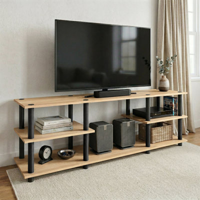 Easy Twist Assembly 3-Tier TV Stand In Light Oak