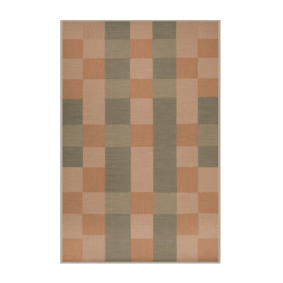 Machine Washable Checkered Brown Area Rug