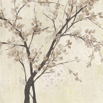 Neutral Blossoms On Cream II by Jennifer Goldberger - Wrapped Canvas Painting