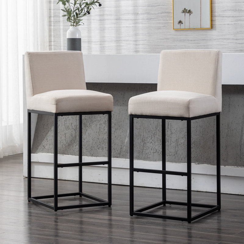 Bernardini Modern Upholstered Counter Stool, Cream/Black Frame, Bar Stool (31" Seat Height)