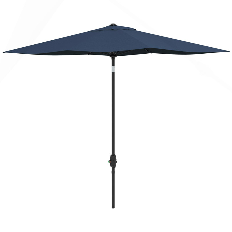 Parasol de table de marché rectangulaire 6,5 pi x 10 pi avec manivelle et inclinaison à bouton-poussoir, Bleu
