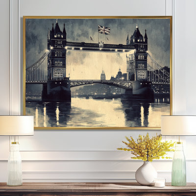 Art mural de salon rétro avec lumières Tower Bridge à Londres, Royaume-Uni III