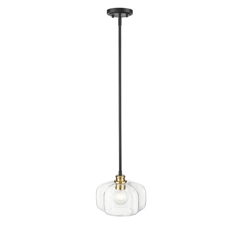 Luminaire suspendu 1 lumière noir mat et laiton Oxley avec globe en verre transparent 10 po
