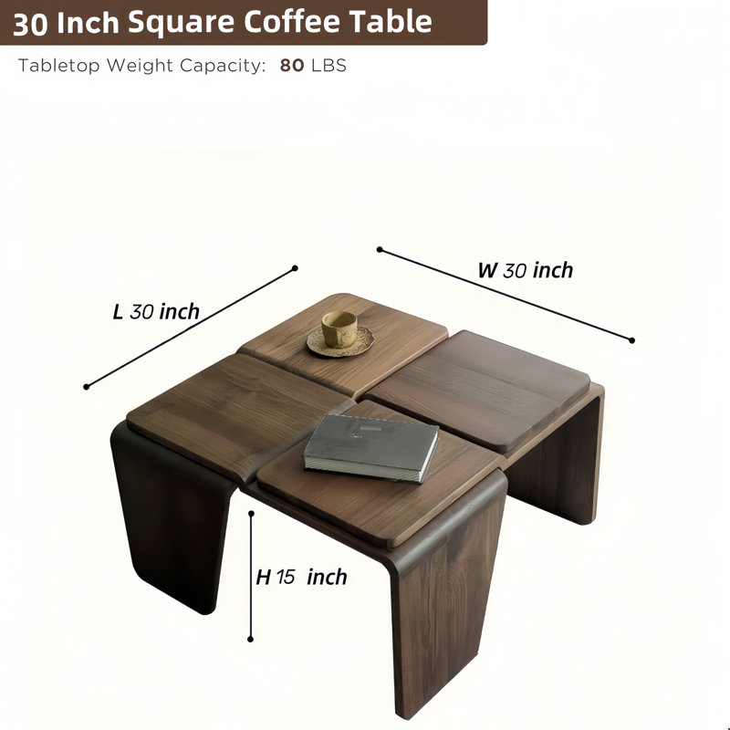 Black Walnut Square Coffee Table Modern Geometric Small Side Table