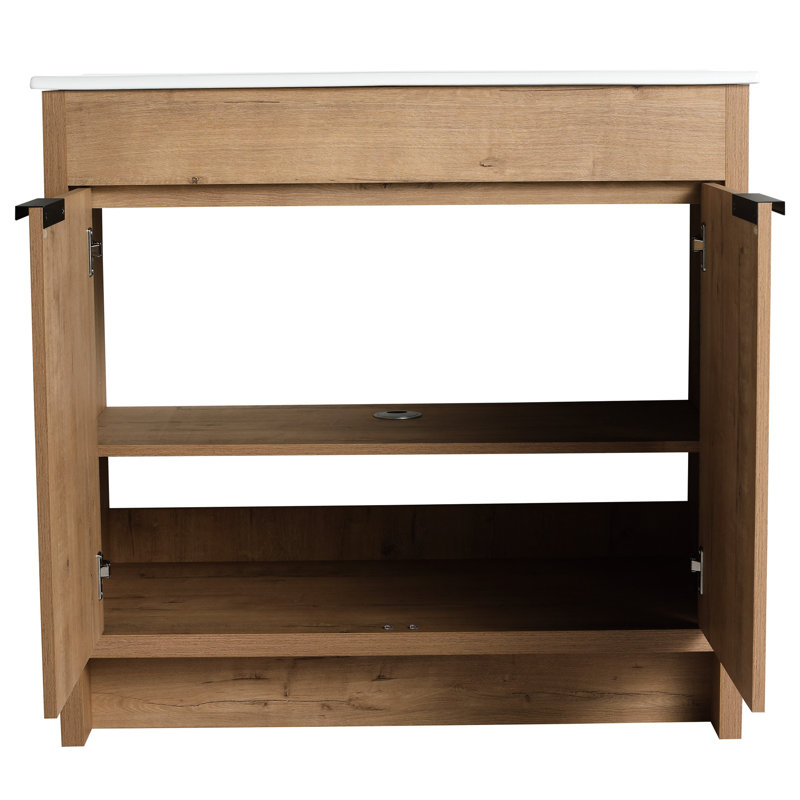 Meuble-lavabo 36 po avec charnières en acier inoxydable - Rangement ajustable imitation chêne moderne Bvb02436imo