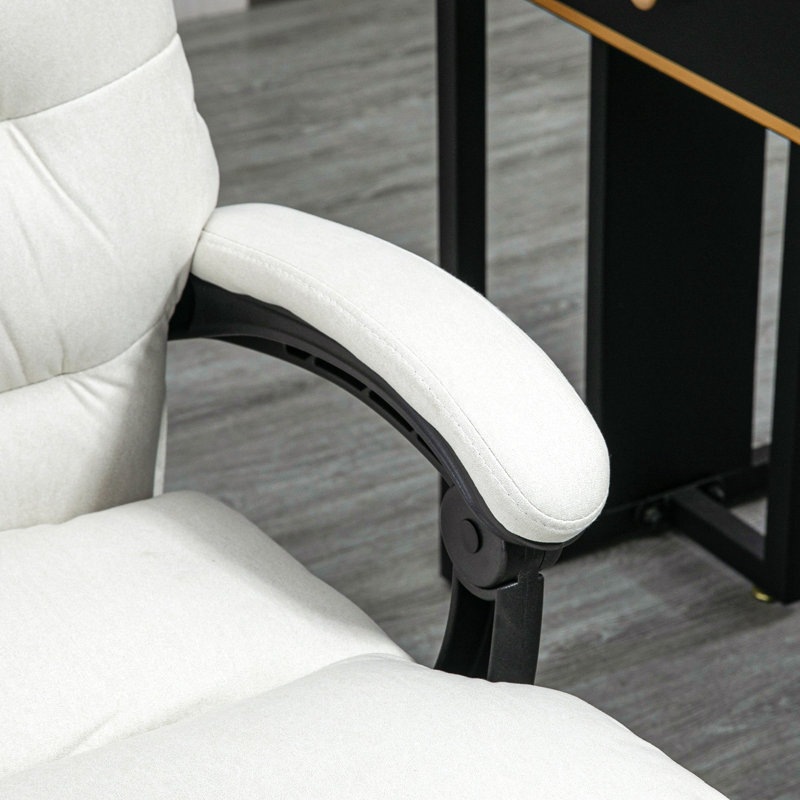 Fauteuil de bureau en microfibre à massage, fauteuil inclinable chauffant avec repose-pieds, Blanc, crème