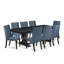 Cet ensemble de cuisine de 7 pièces comprend une table de cuisine et 6 chaises parsons en tissu de lin bleu minéral avec dossier rembourré - finition noir sablé.-1455625345-1455625350-1460256254