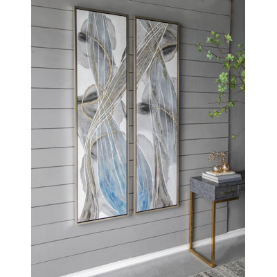 Ensemble de 2 peintures à l'huile abstraites modernes allongées, art mural pour le salon, la salle à manger, la chambre à coucher, le bureau, l'entrée, 20 po x 71 po