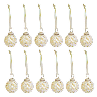 Mercury Glass Botanical Ball Ornament In Cream And Silver