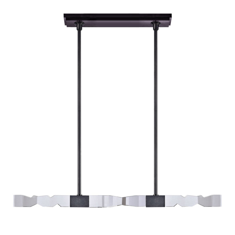 LED 3CCT 4-Light 49" Unique 3"X3" Carved Crystals Luxury Linear Pendant, 49.63" H x 49.25" W x 2" D, Satin Brushed Black