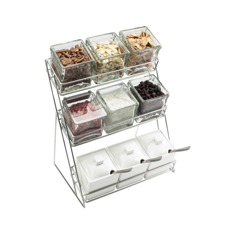 Iron 9 Glass Jar Display, Silver