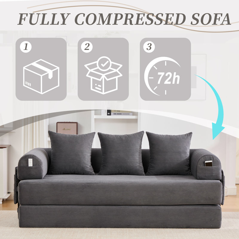 2 Seater Corduroy Sofa, Grey Corduroy