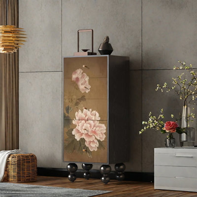 Pine Frame Five Drawer Storage Cabinet