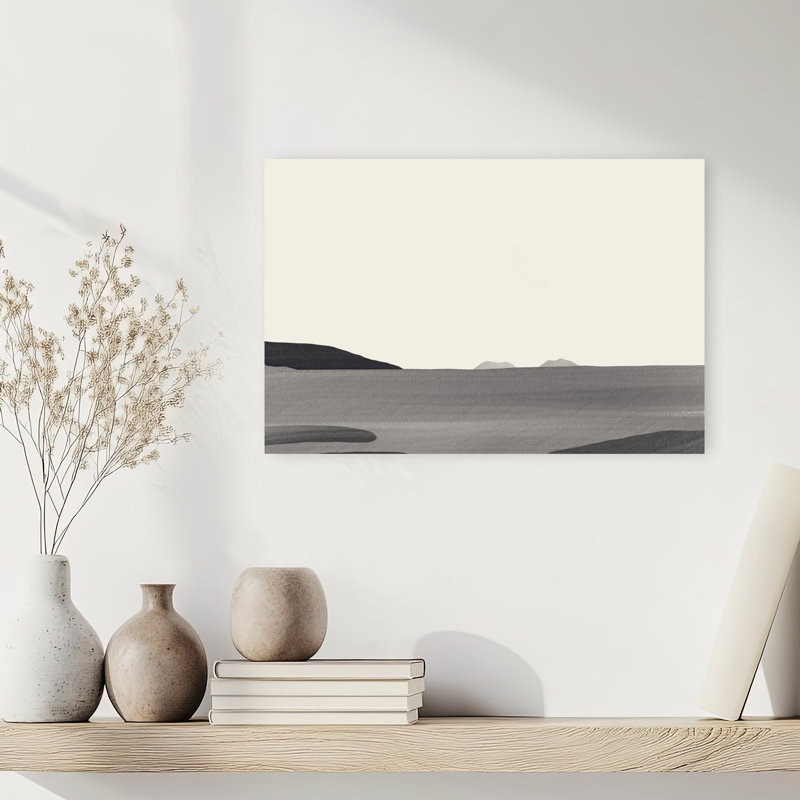 «Calm Grey Ocean Horizon Abstract Contemporary Minimalist Landscape Nature», reproduction d'art murale, H 12 po x l 18 po