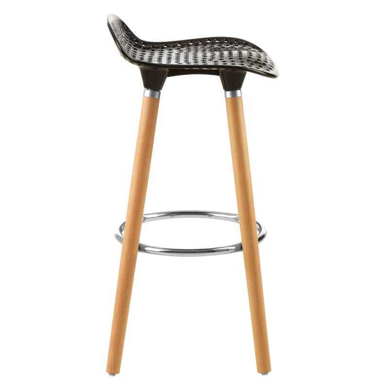 Kai Bar Stool with Solid Wood Frame, Black