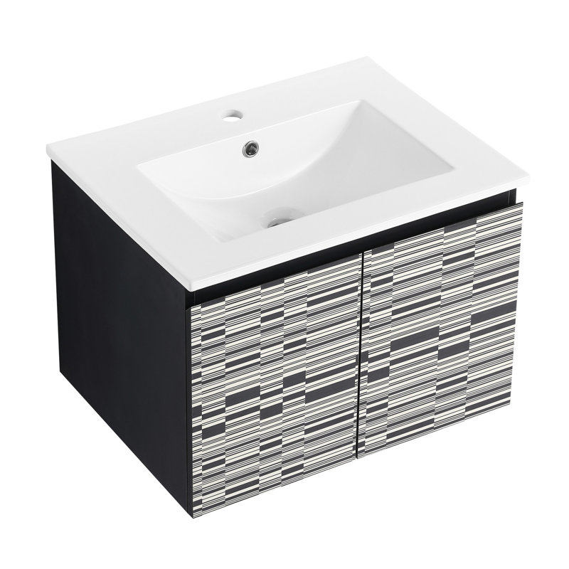 Meuble-lavabo 24 po. Comprend un évier en céramique et une porte à fermeture en douceur. Moderne. Contreplaqué. Noir Optimisation du rangement inclus. Maximise le style