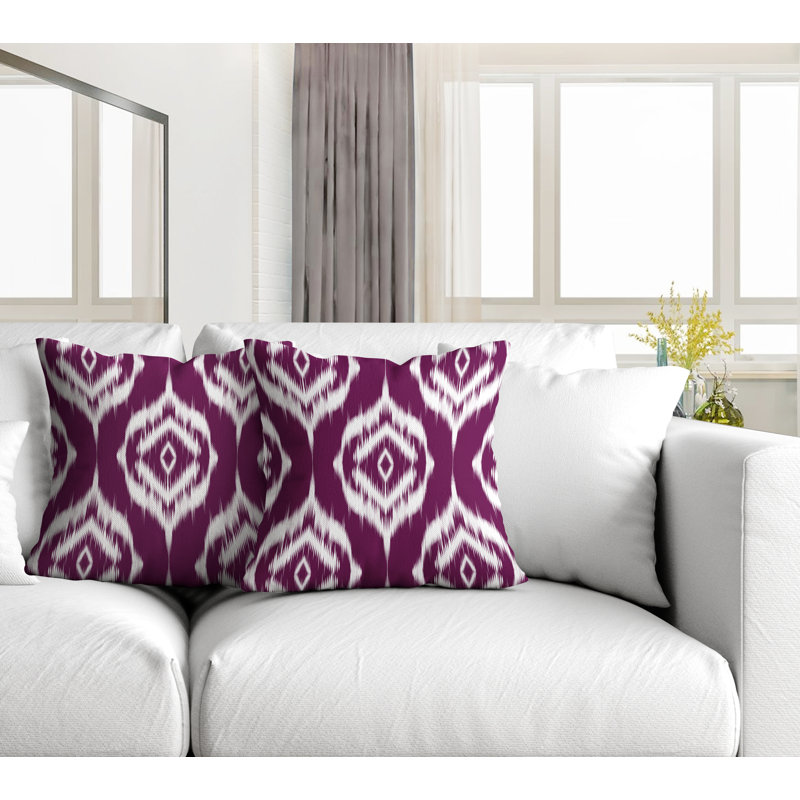Coussin décoratif intérieur / extérieur Ikat, L 15 po x H 15 po, Mauve