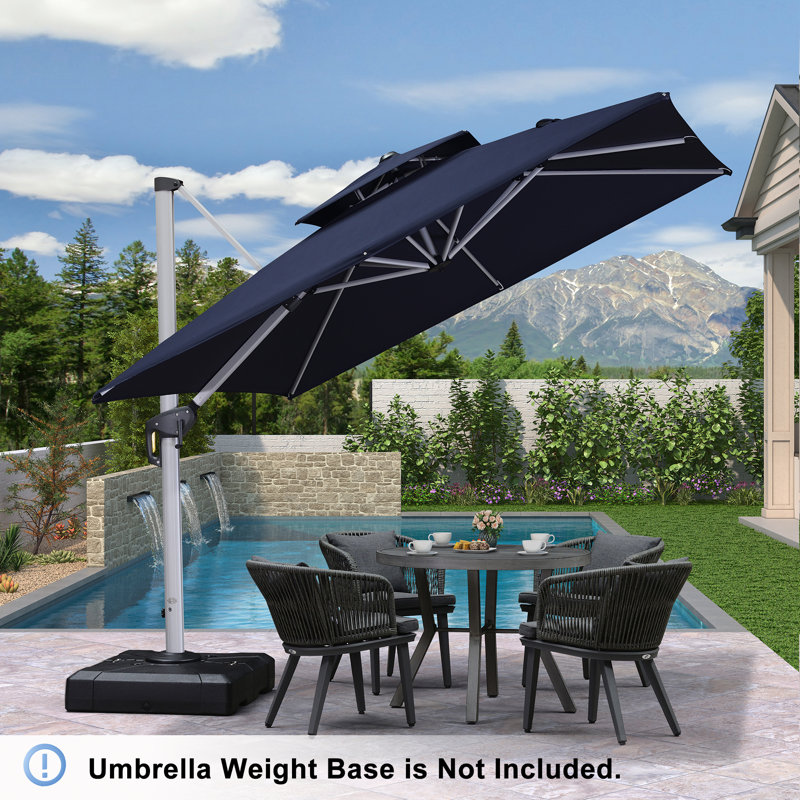 Parasol carré en porte-à-faux 9 pi x 9 pi Romy, stAnd Inclus, bleu marine, Bleu marine