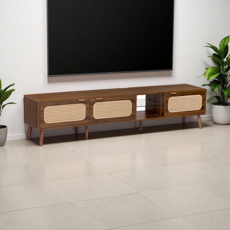 Meuble télé 78 po pour téléviseur 75/80/85 po, console avec amplement de rangement pour le salon, la chambre à coucher, centre de divertissement avec tablette ouverte