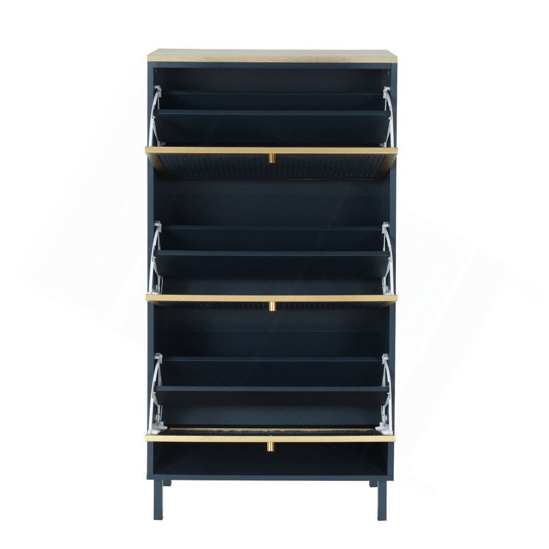 Étagère à chaussures à 3 portes en métal, armoire de rangement pour chaussures moderne autoportante, rotin en métal, pour vestibule