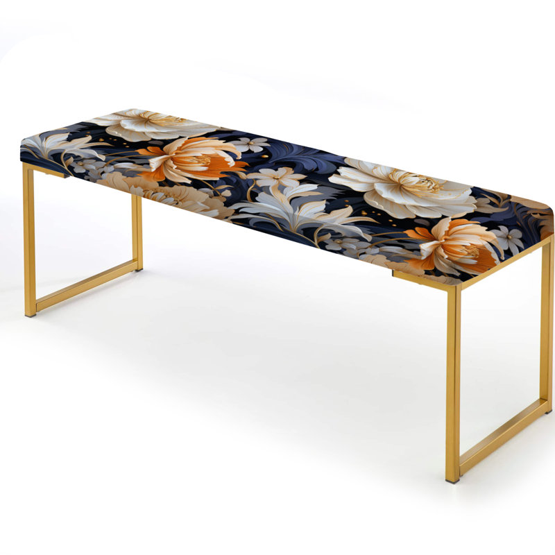 Banc rembourré or, Beige Ethereal Elegance Floral Blooms