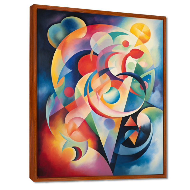 Pastel Mystery Geometrics - Art mural abstrait, salon, Toile avec cadre flottant or, H 32 po x l 24 po x P 1 po