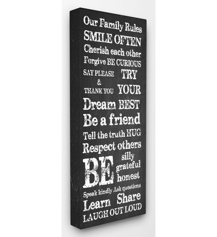 «Our Family Rules Learn Part Laugh Out Loud» par Daphne Polselli - reproduction d'art textuel, H 24 po x l 10 po x P 1,5 po