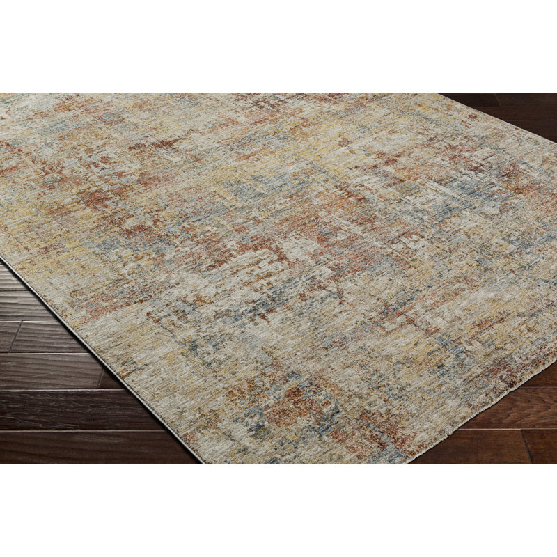 Tapis abstrait rouille tissé à la machine Pellerin, Rectangle 6 pi 7 po x 9 pi 6 po