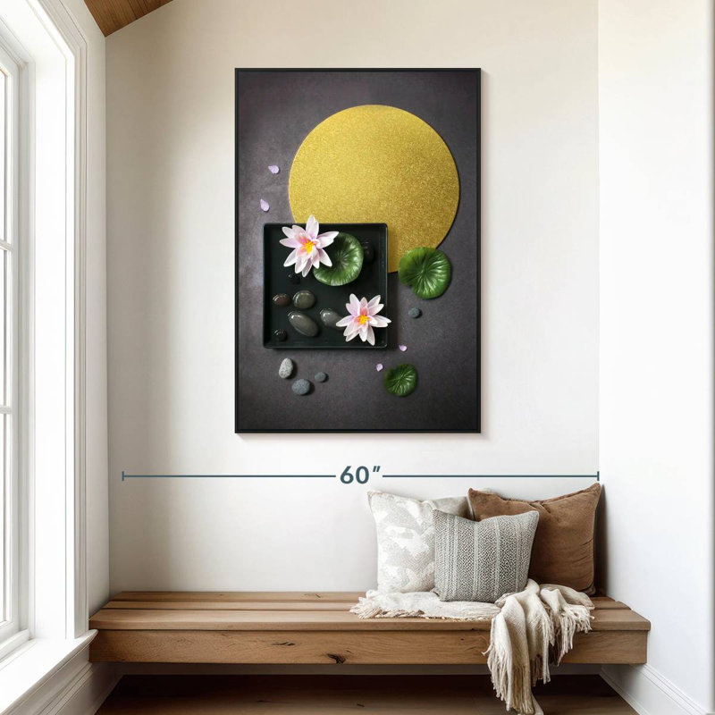 Nénuphars Spa Zen, 31 po x 46 po, Cadre flottant noir
