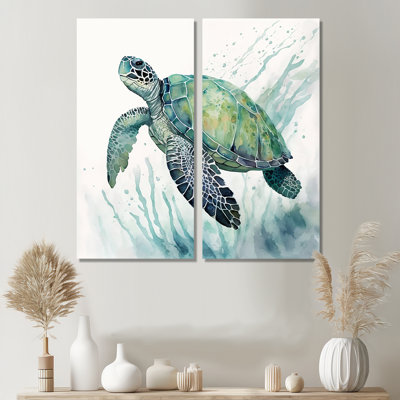 Tortue aquarelle nageant IV - impressions sur toile crème